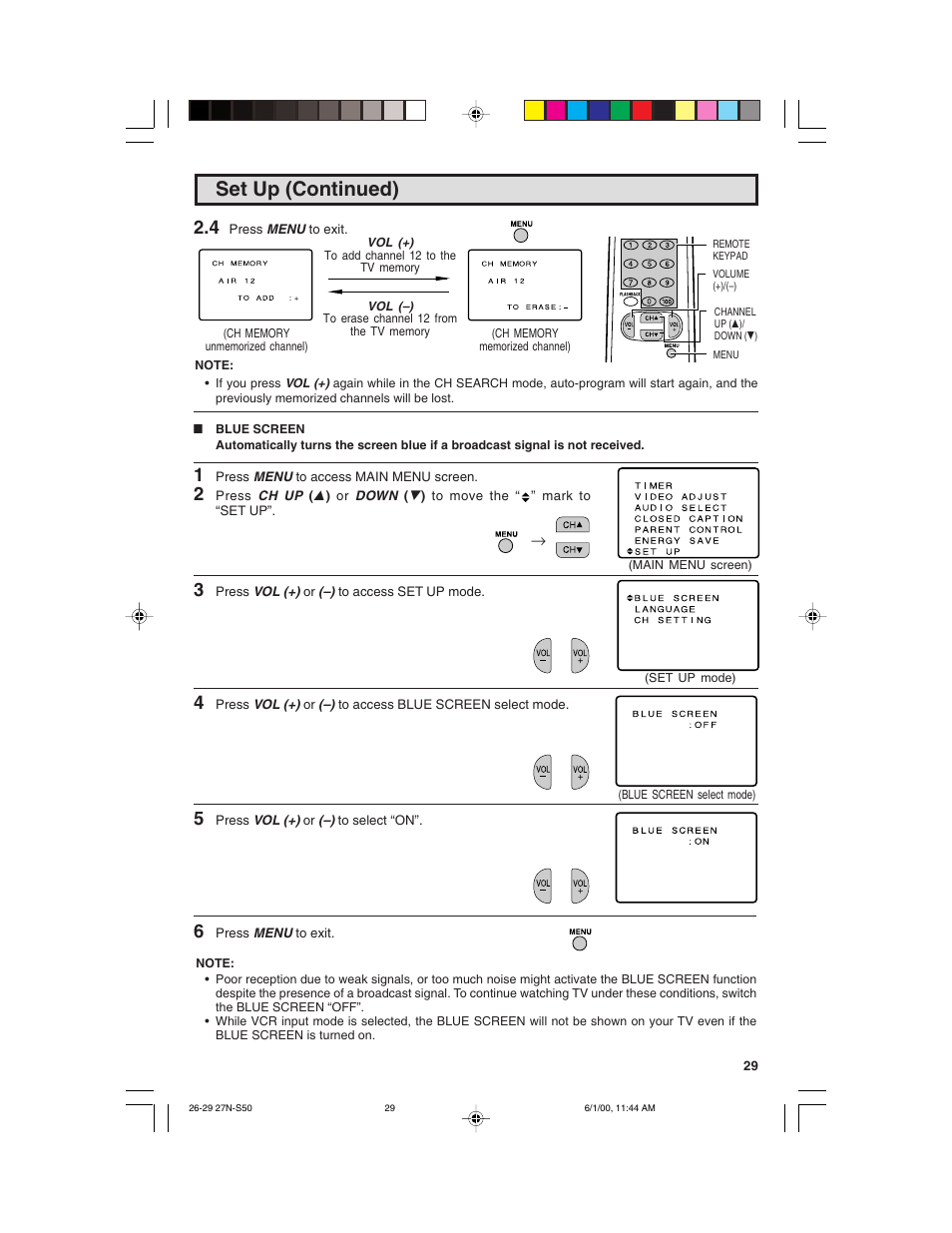 Set up (continued) | Sharp 27N S50 User Manual | Page 29 / 36