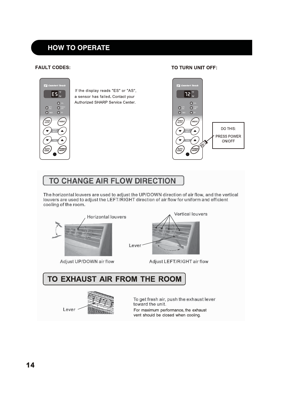 To turn unit off, Toturn unitoff, How to operate | Sharp 2020215A0343 User Manual | Page 14 / 20