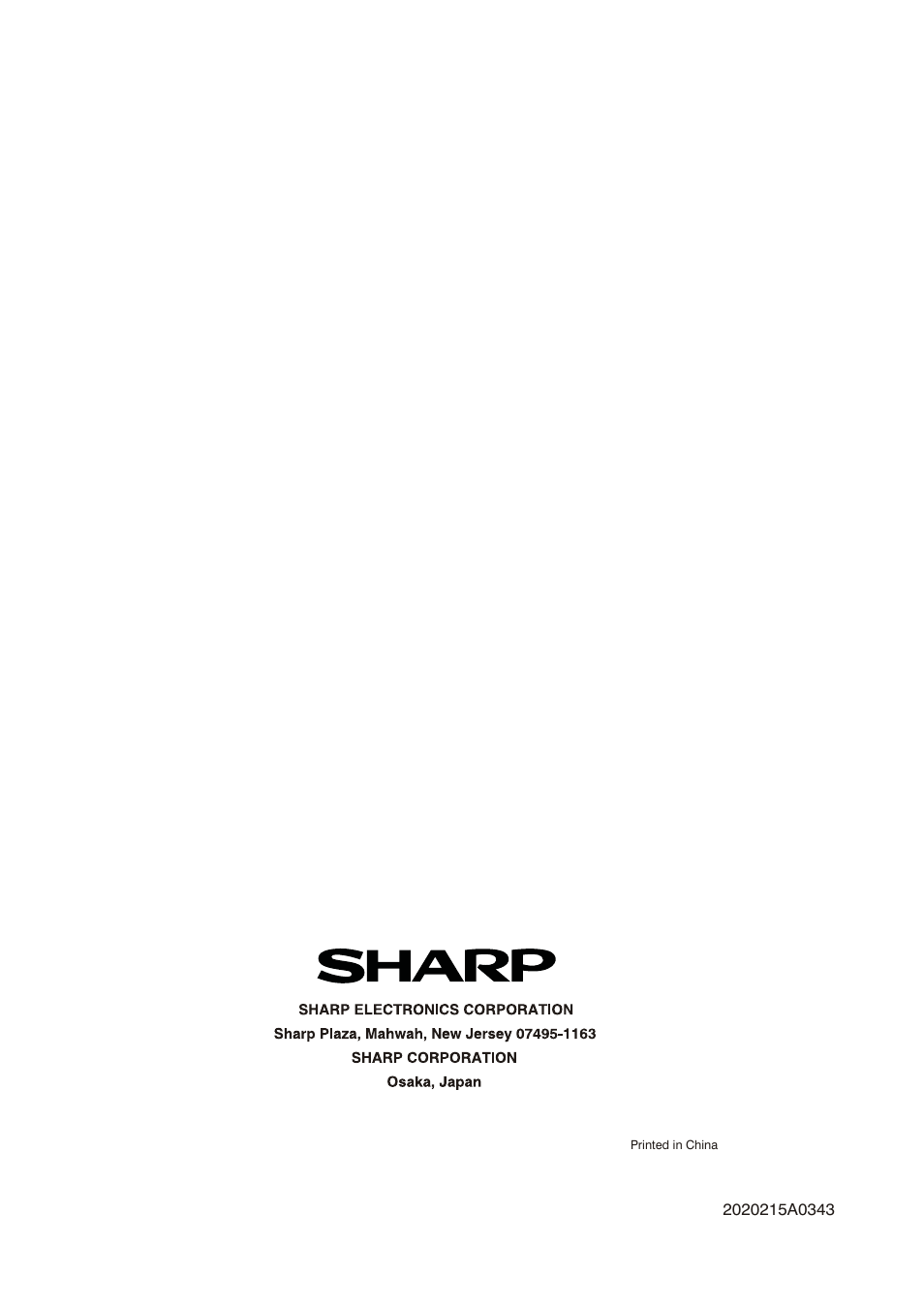 Sharp 2020215A0343 User Manual | Page 20 / 20