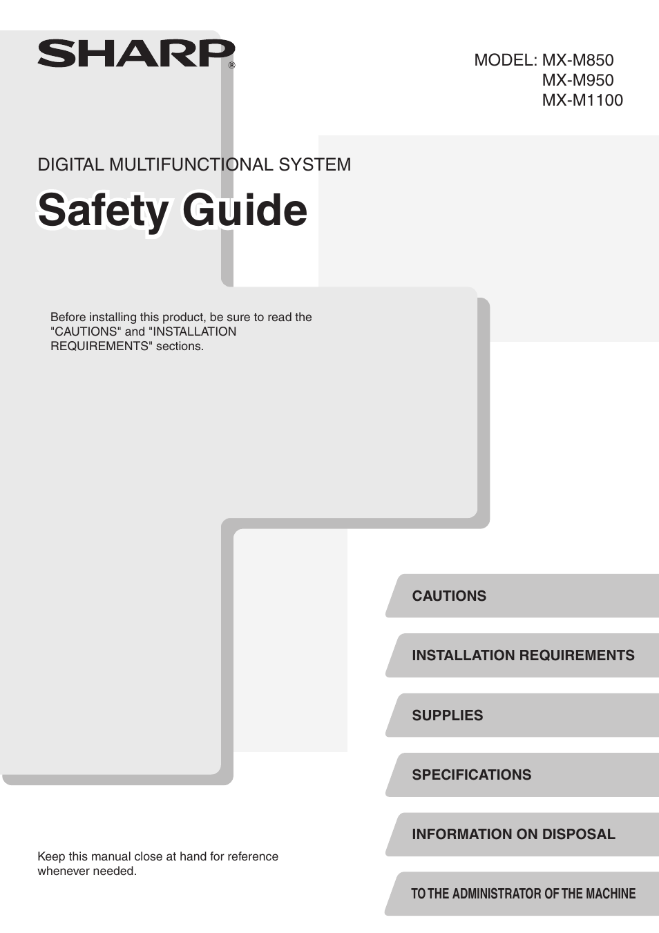 Sharp MX-M1100 User Manual | 32 pages