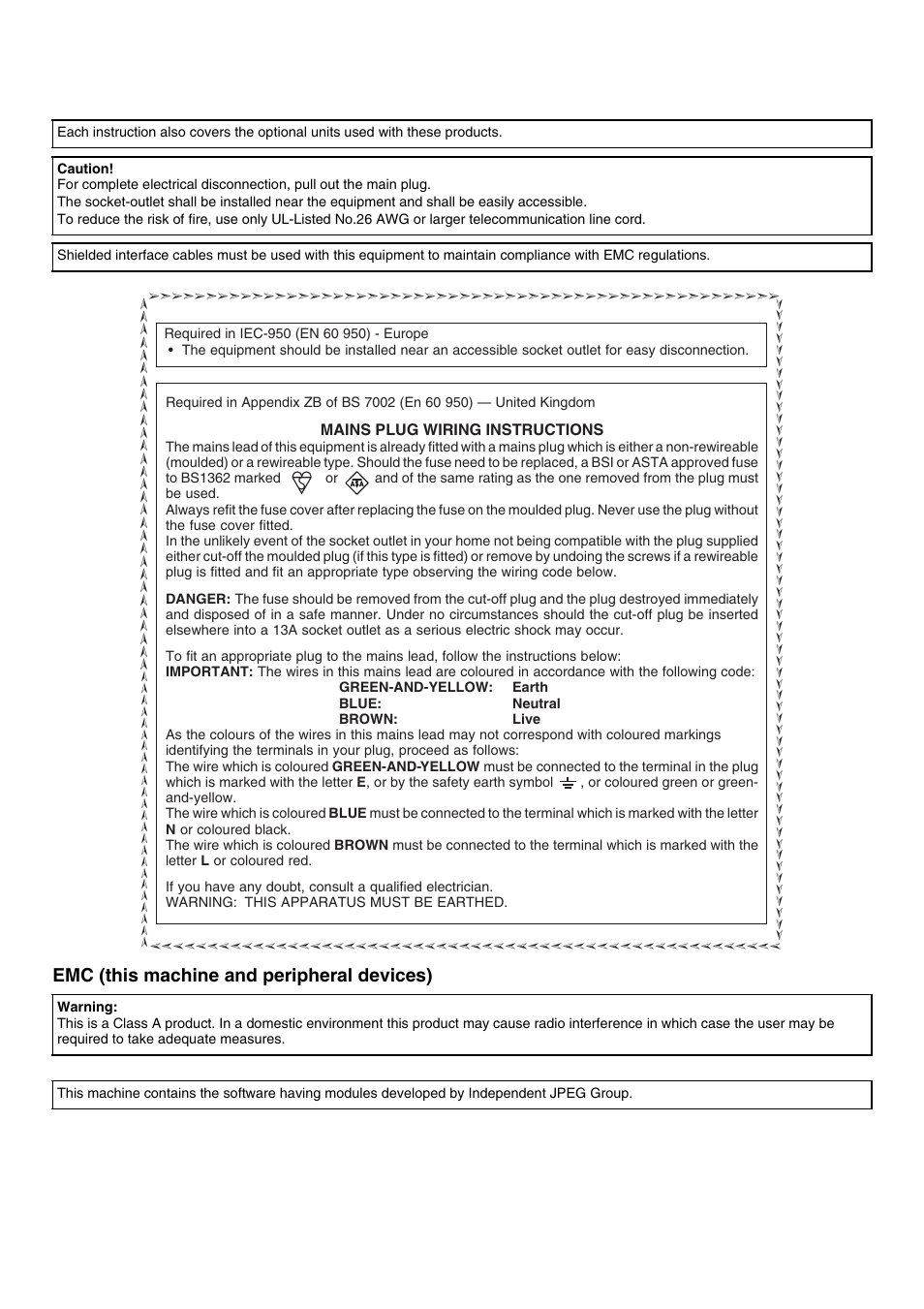 Emc (this machine and peripheral devices) | Sharp MX-M1100 User Manual | Page 2 / 32
