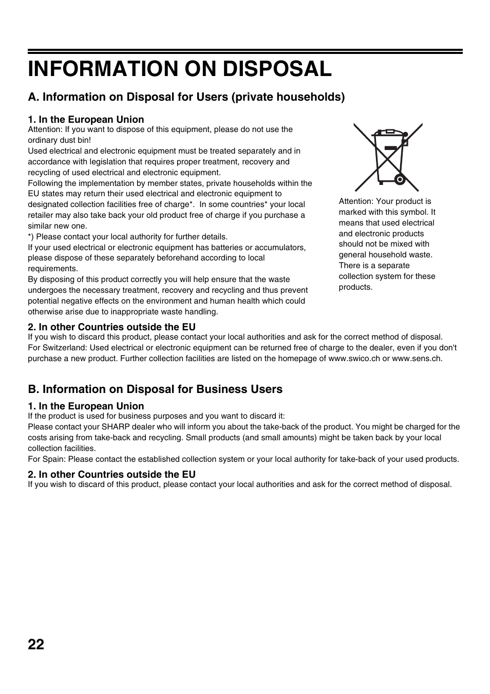 Information on disposal | Sharp MX-M1100 User Manual | Page 24 / 32