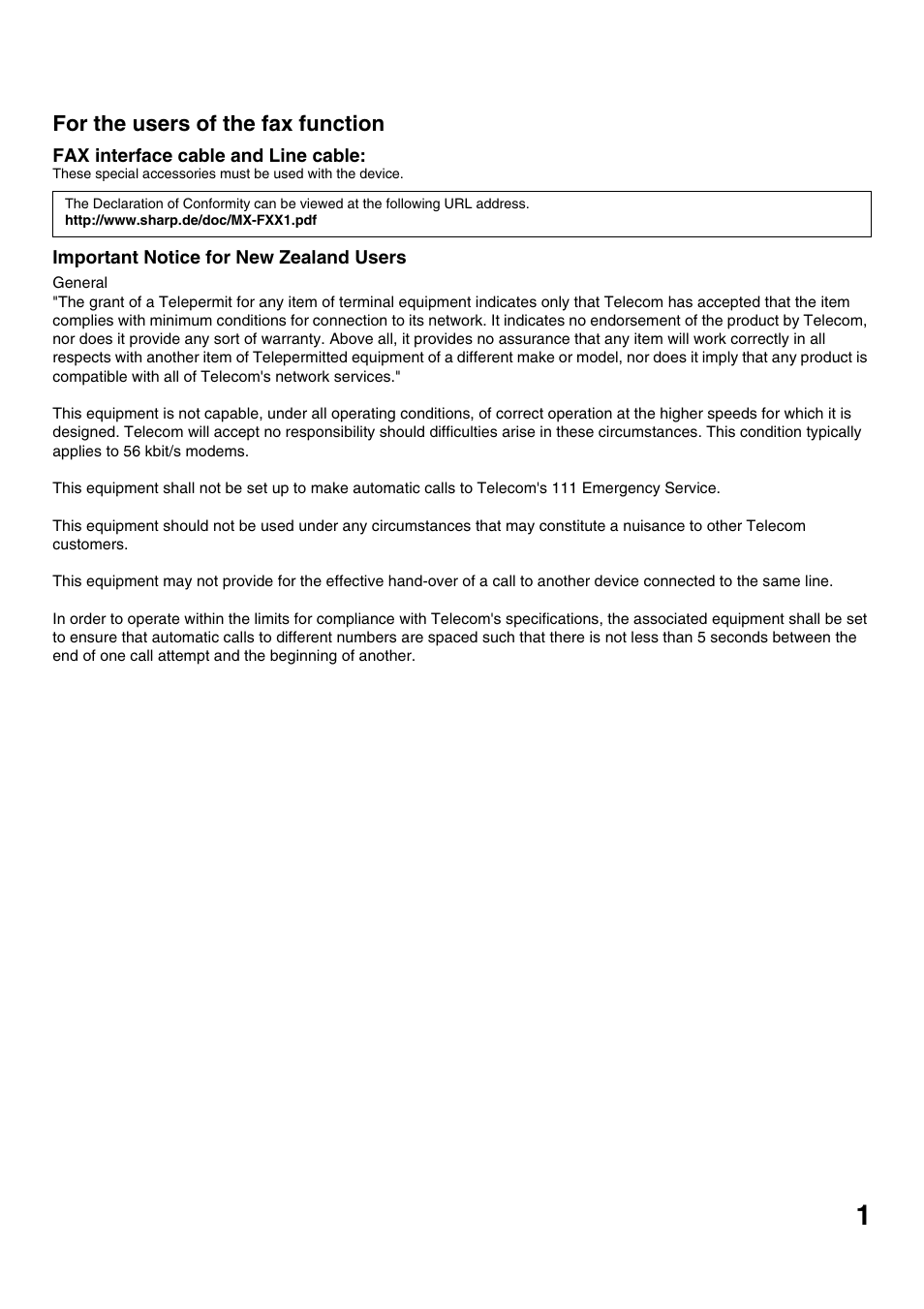 For the users of the fax function | Sharp MX-M1100 User Manual | Page 3 / 32