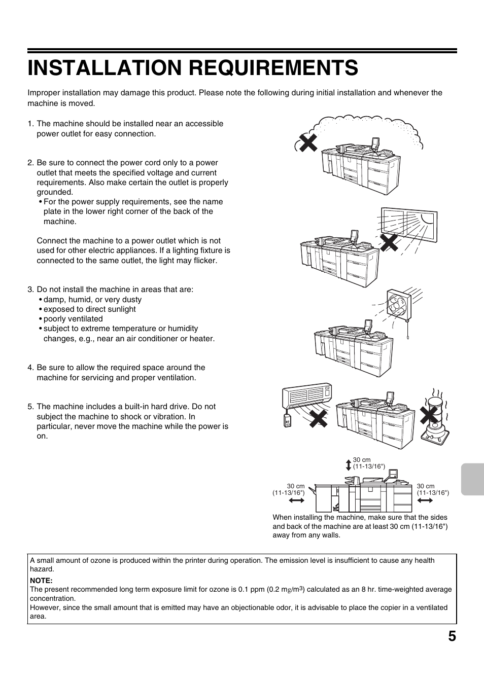 Installation requirements | Sharp MX-M1100 User Manual | Page 7 / 32