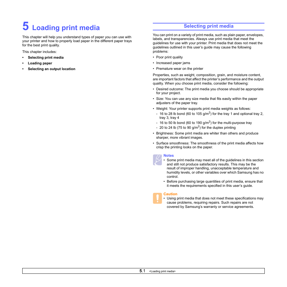 Loading print media, Selecting print media | Sharp ML-4550 User Manual | Page 30 / 112