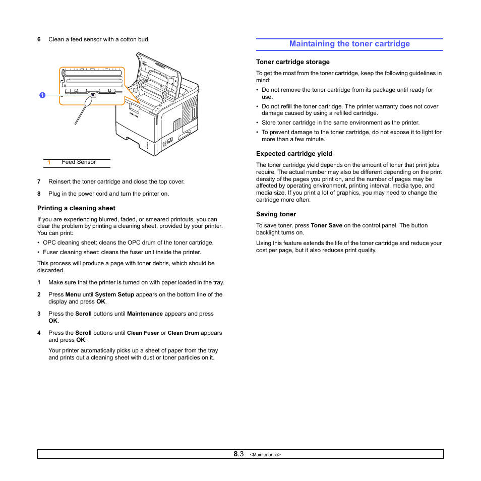 Maintaining the toner cartridge | Sharp ML-4550 User Manual | Page 42 / 112