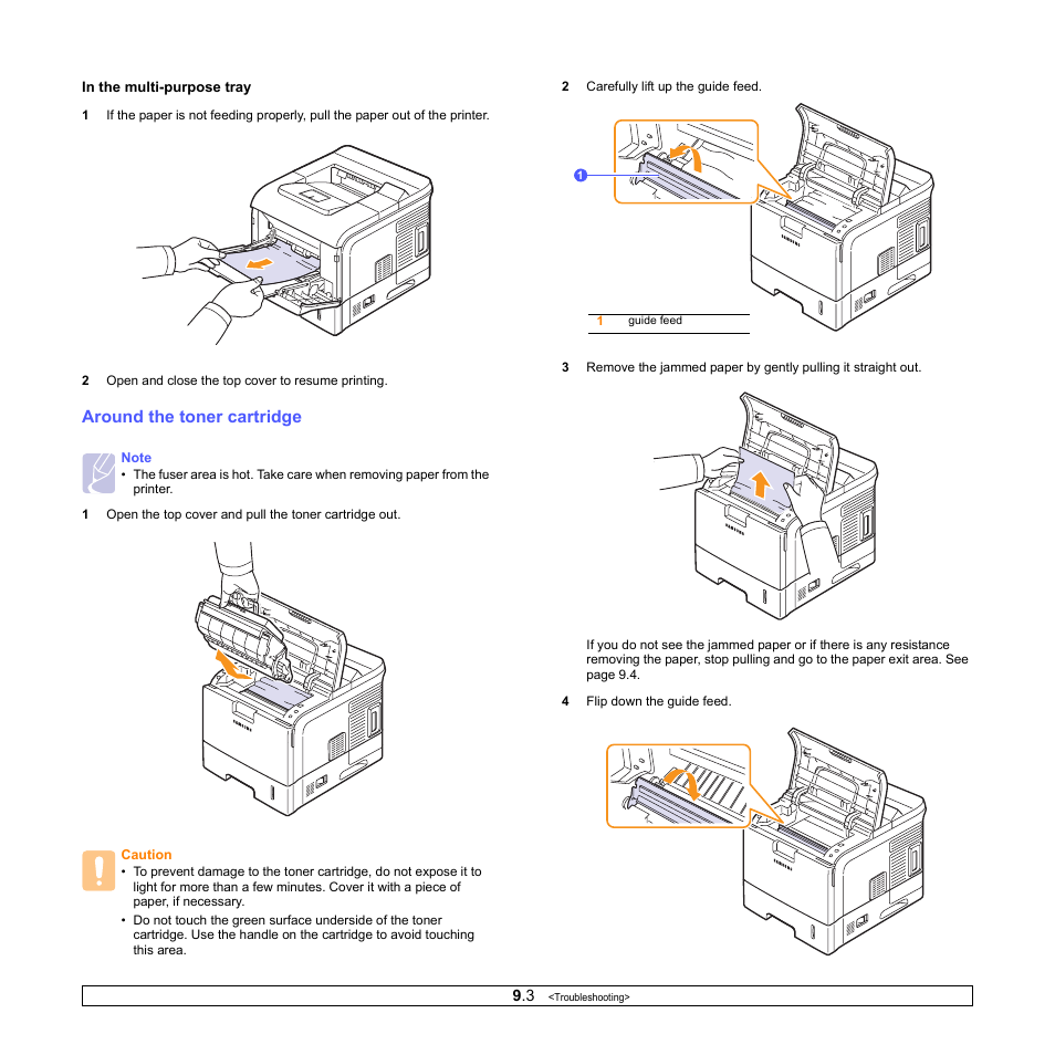 Around the toner cartridge, E 9.3 | Sharp ML-4550 User Manual | Page 49 / 112
