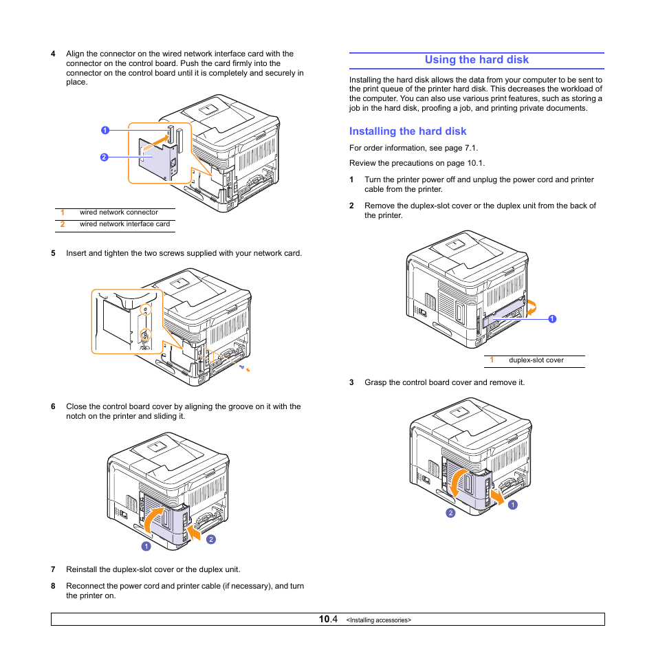 Using the hard disk, Installing the hard disk | Sharp ML-4550 User Manual | Page 64 / 112