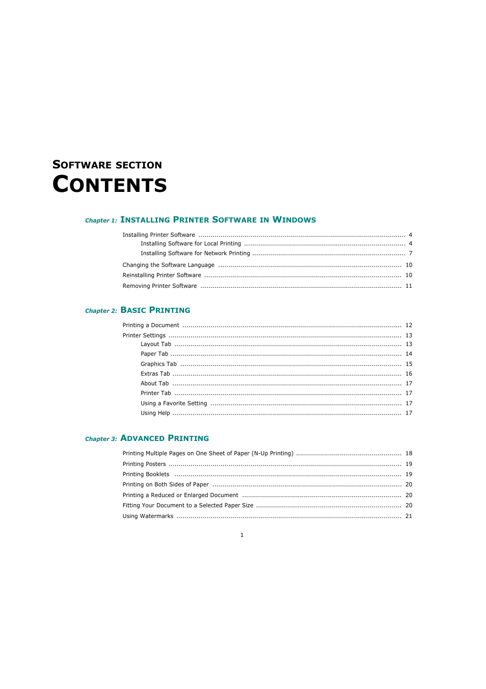 Software section contents, Ontents | Sharp ML-4550 User Manual | Page 73 / 112