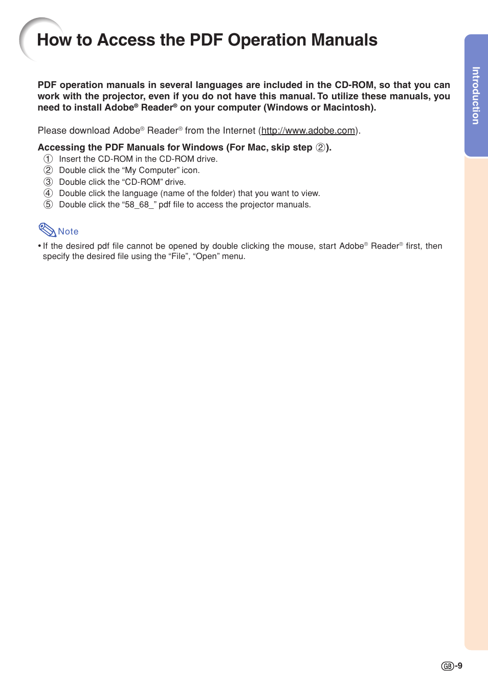 How to access the pdf operation manuals | Sharp XG-C58X User Manual | Page 13 / 105