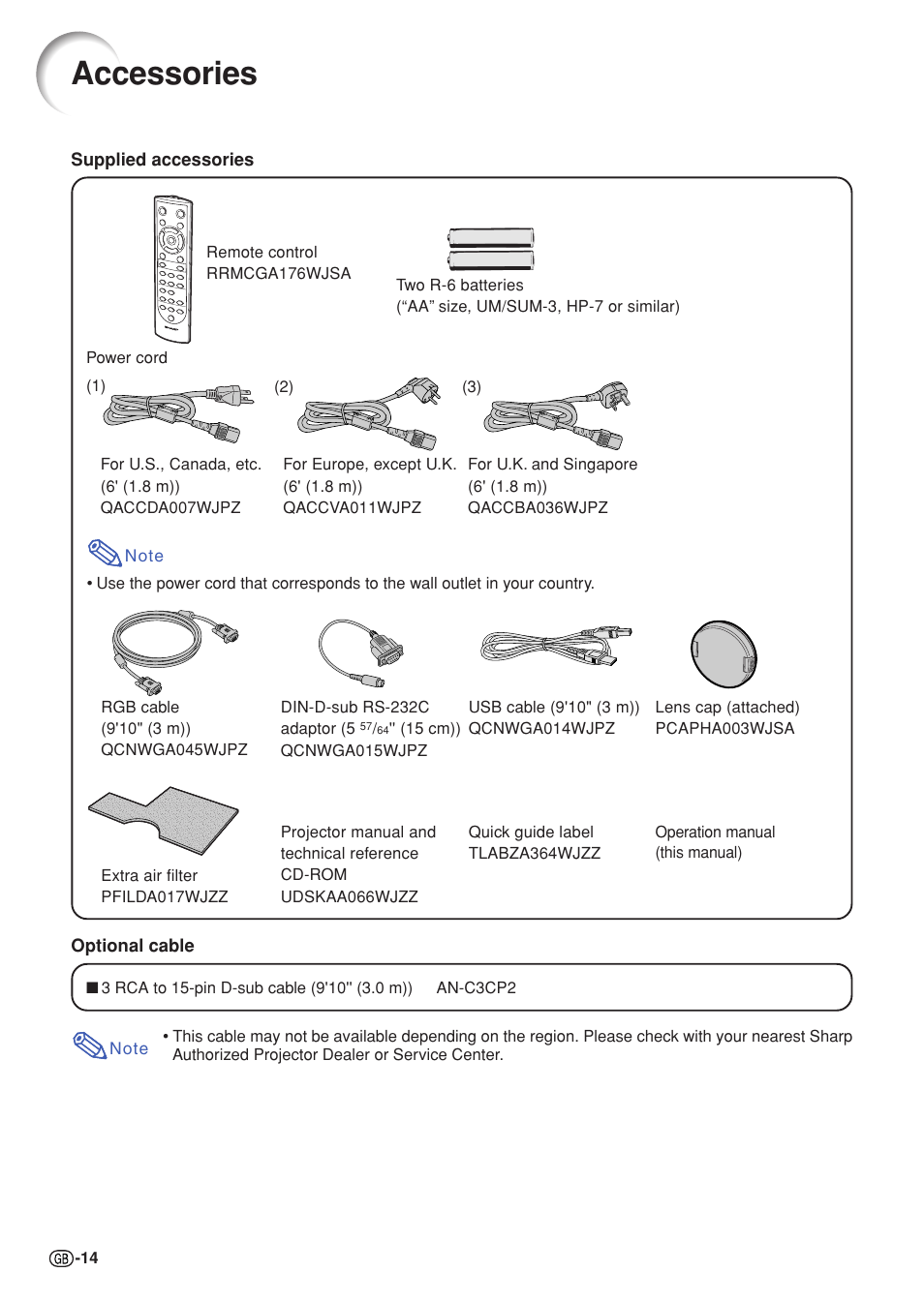 Accessories | Sharp XG-C58X User Manual | Page 18 / 105