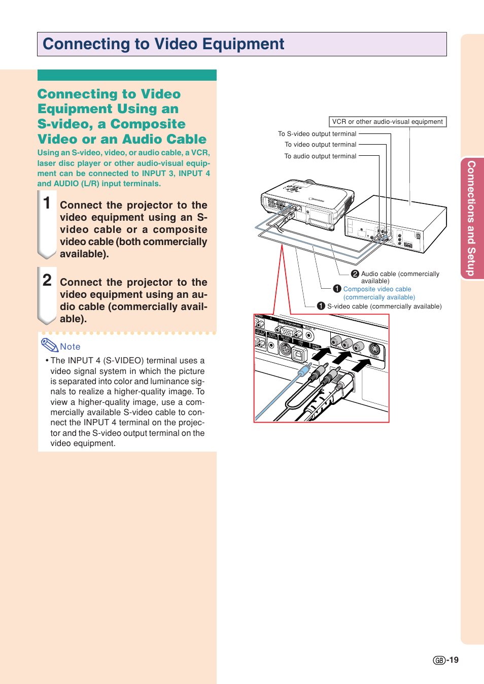 Connecting to video equipment | Sharp XG-C58X User Manual | Page 23 / 105