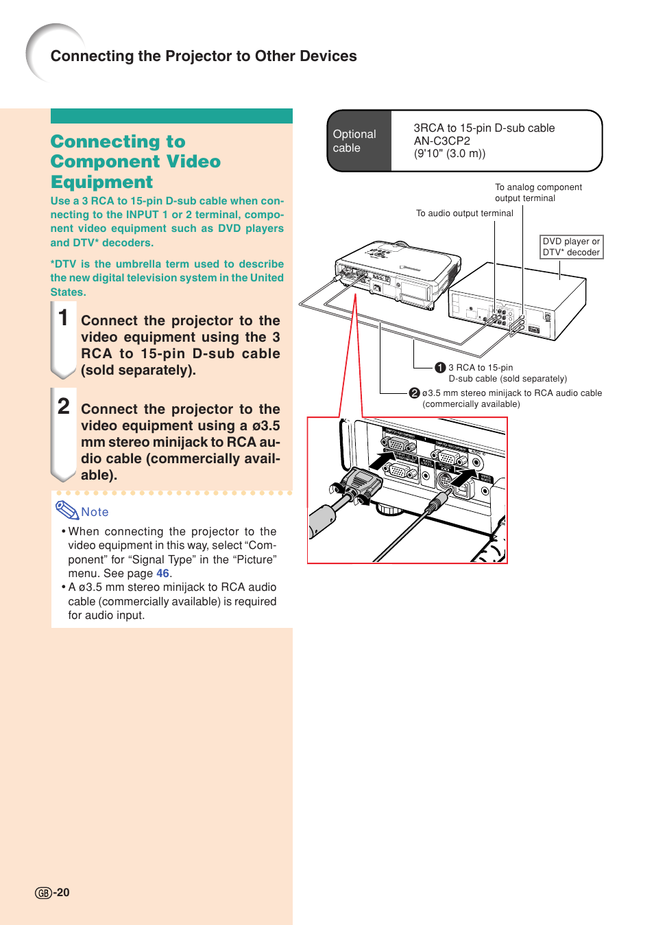 Connecting to component video equipment, Connecting the projector to other devices | Sharp XG-C58X User Manual | Page 24 / 105