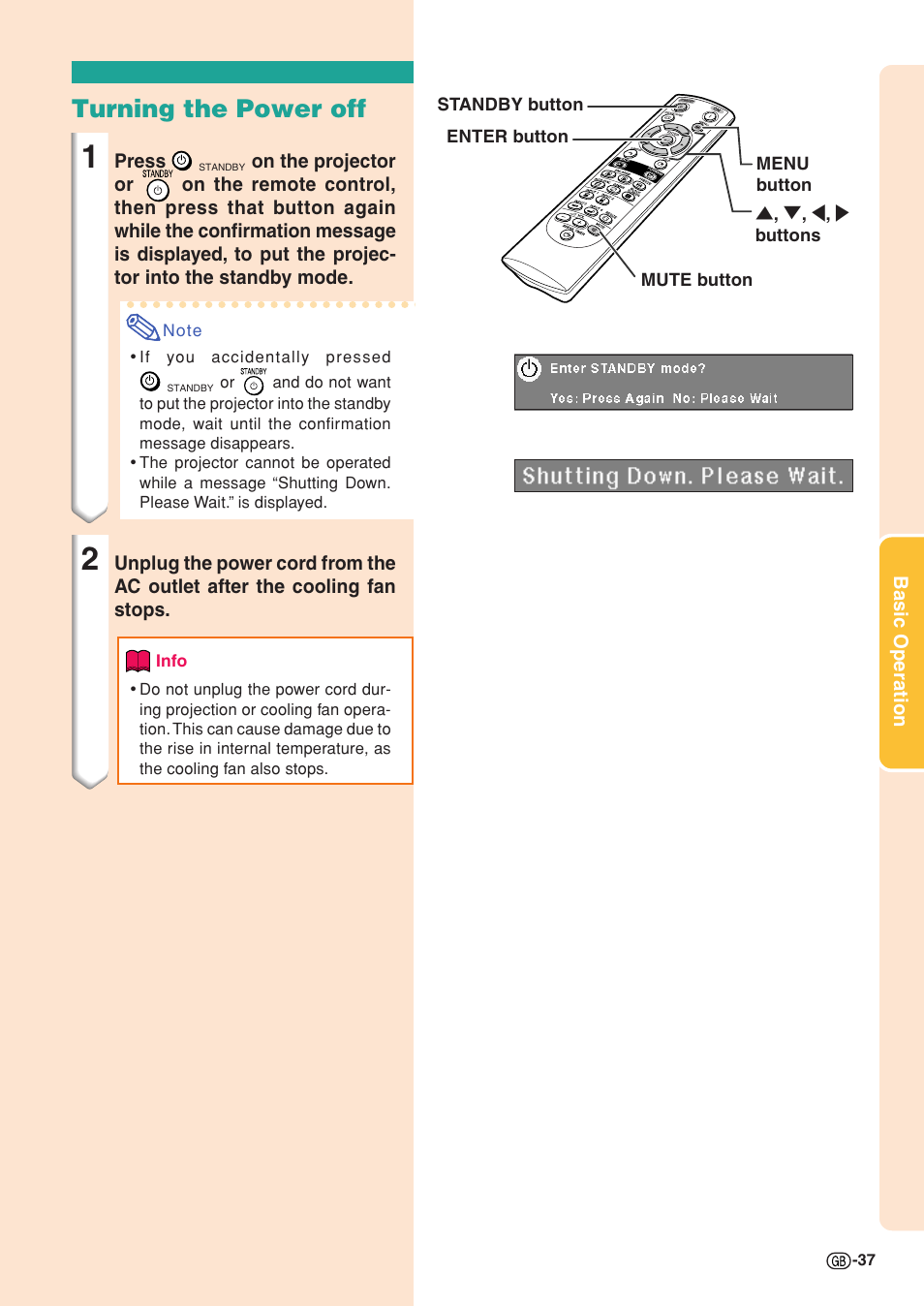 Turning the power off | Sharp XG-C58X User Manual | Page 41 / 105