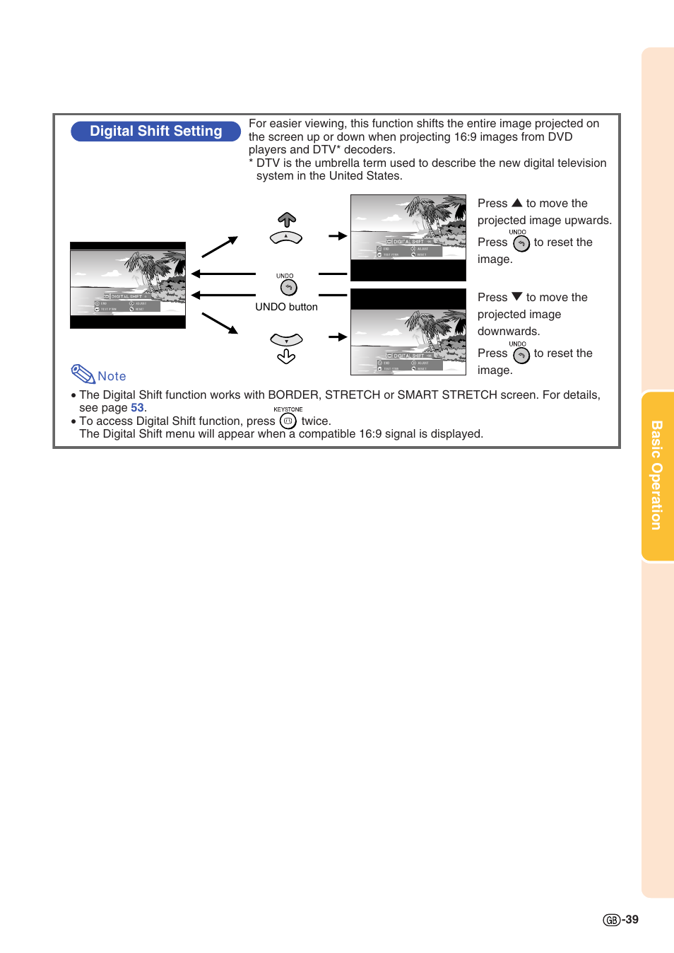 Basic operation, Digital shift setting | Sharp XG-C58X User Manual | Page 43 / 105