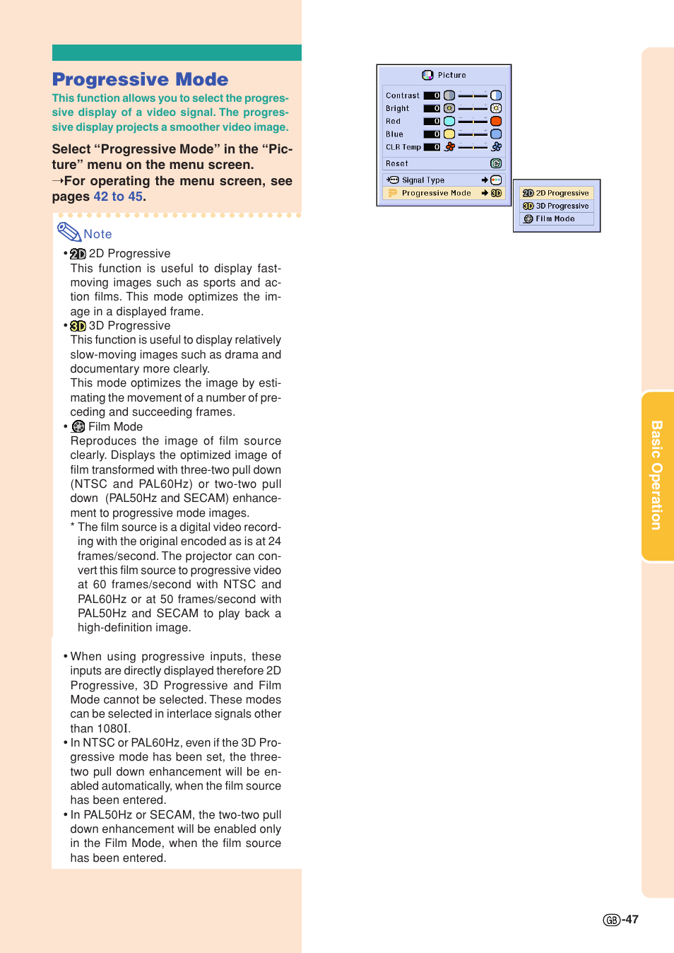 Progressive mode | Sharp XG-C58X User Manual | Page 51 / 105