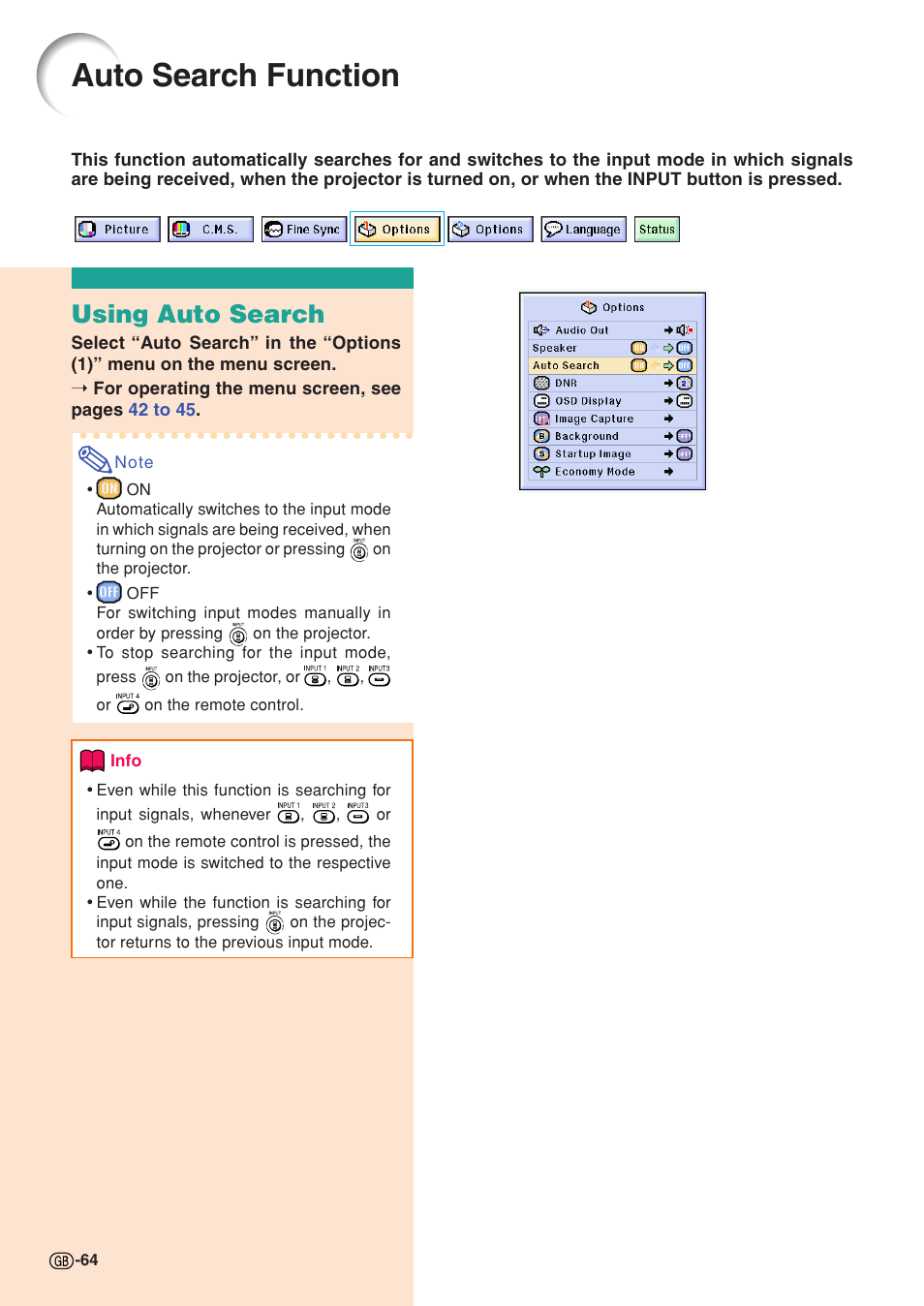 Auto search function, Using auto search | Sharp XG-C58X User Manual | Page 68 / 105