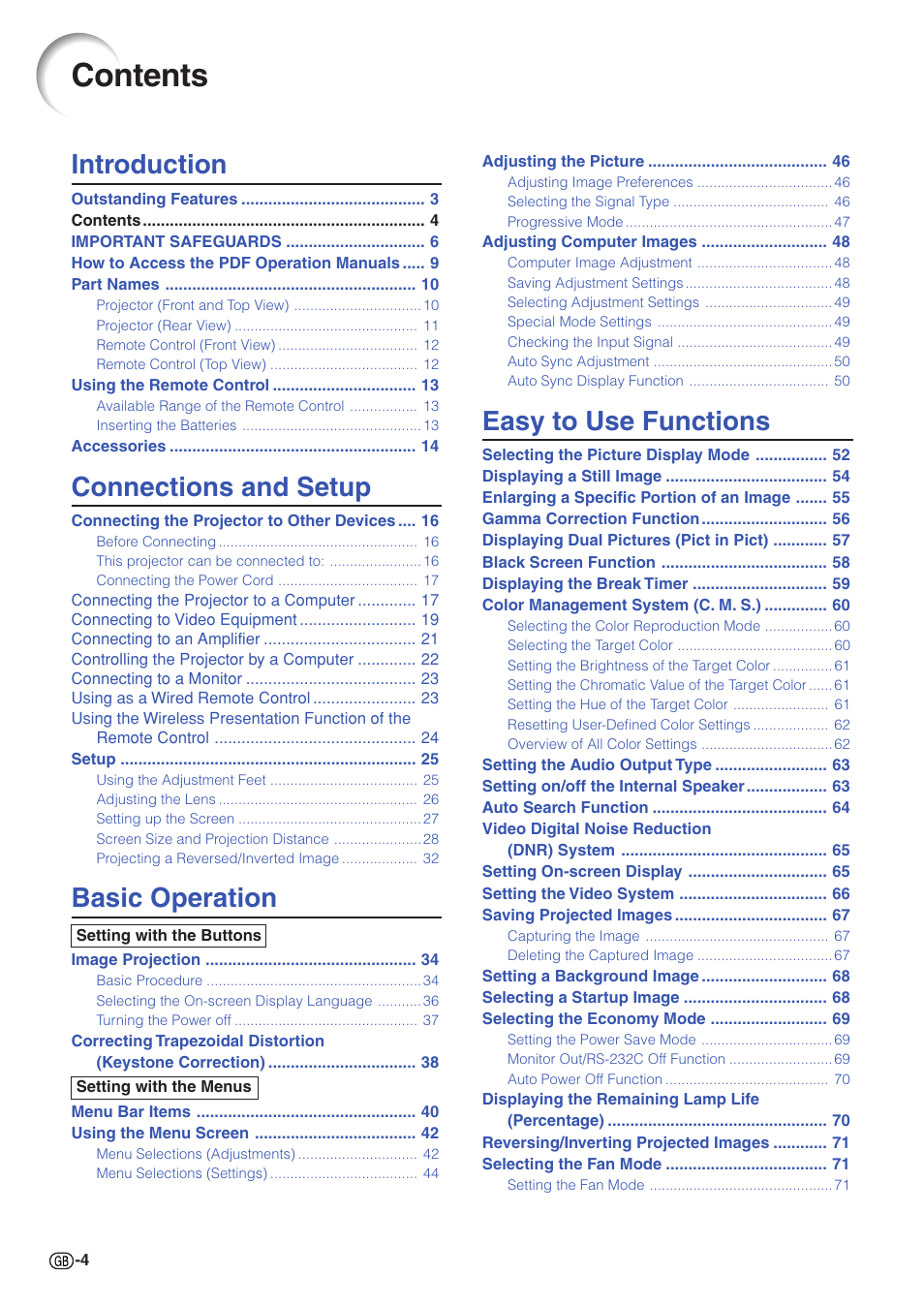 Sharp XG-C58X User Manual | Page 8 / 105