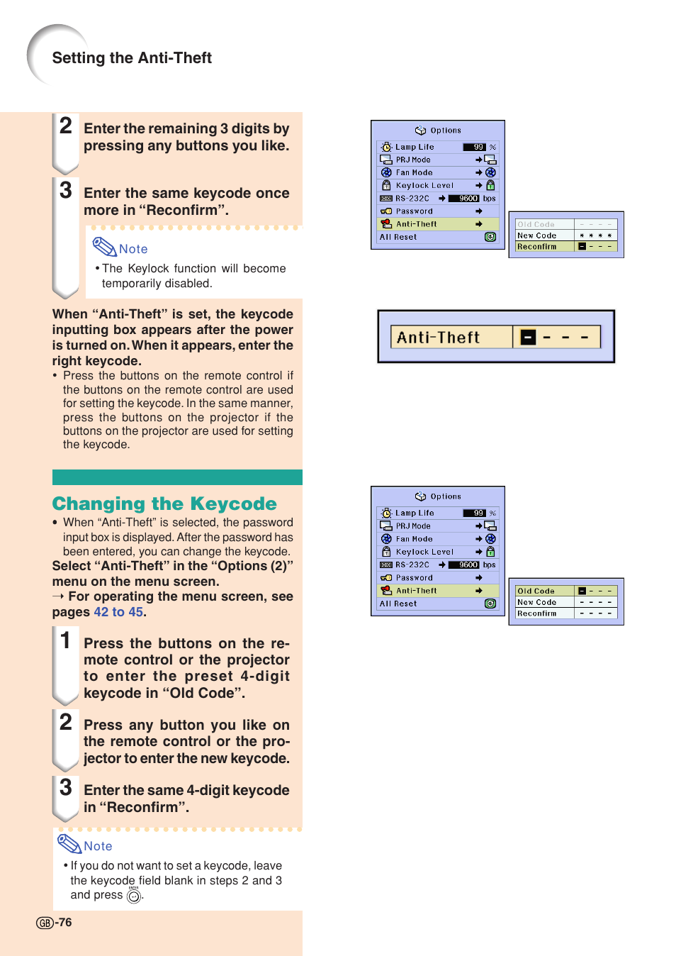 Changing the keycode | Sharp XG-C58X User Manual | Page 80 / 105