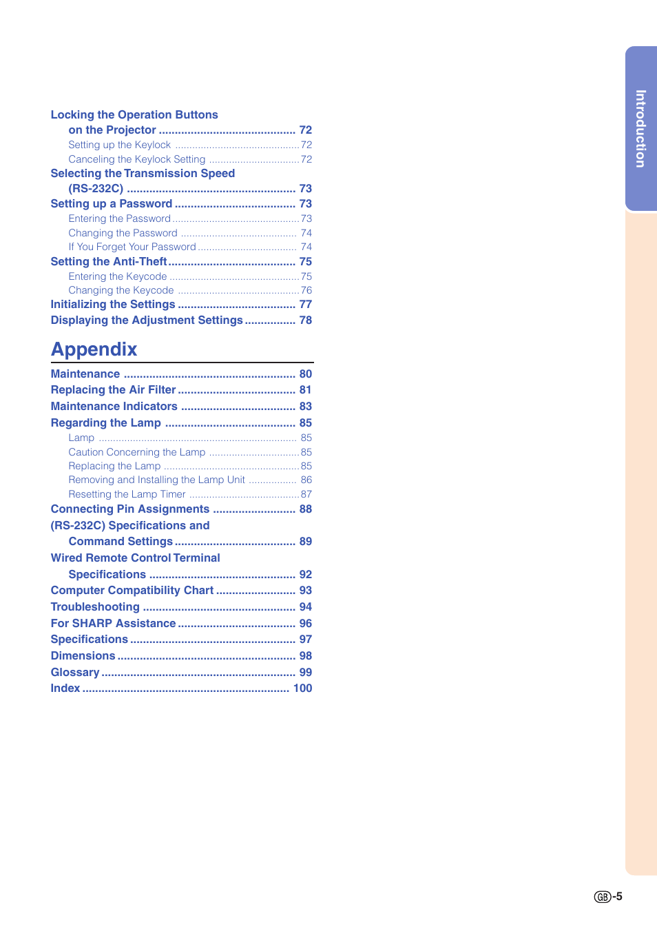 Appendix | Sharp XG-C58X User Manual | Page 9 / 105