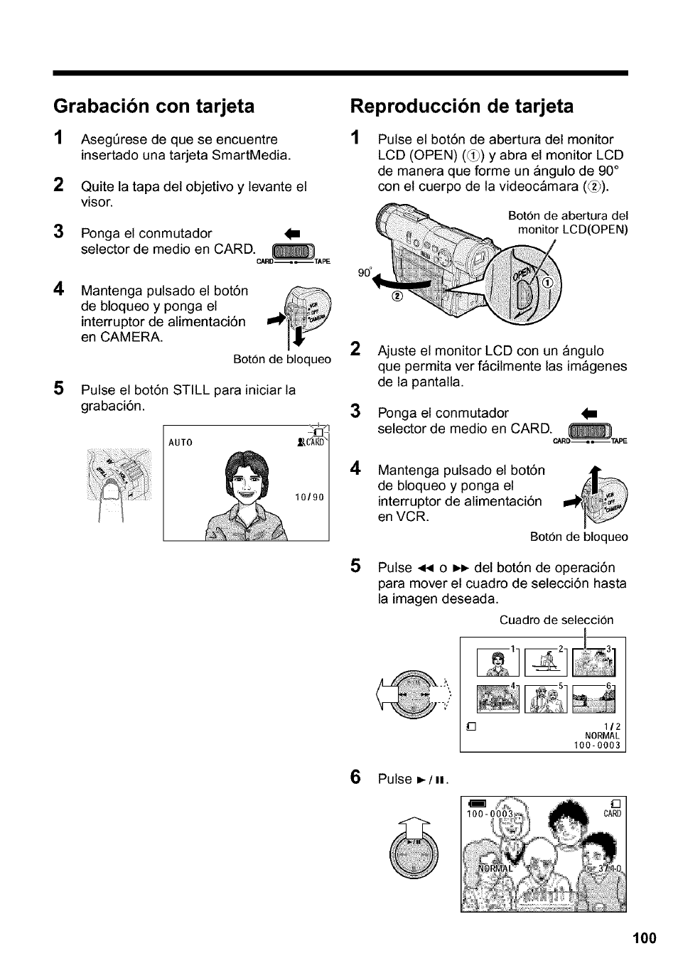 Grabación con tarjeta, Reproducción de tarjeta | Sharp VIEWCAM VL-WD650U User Manual | Page 115 / 120