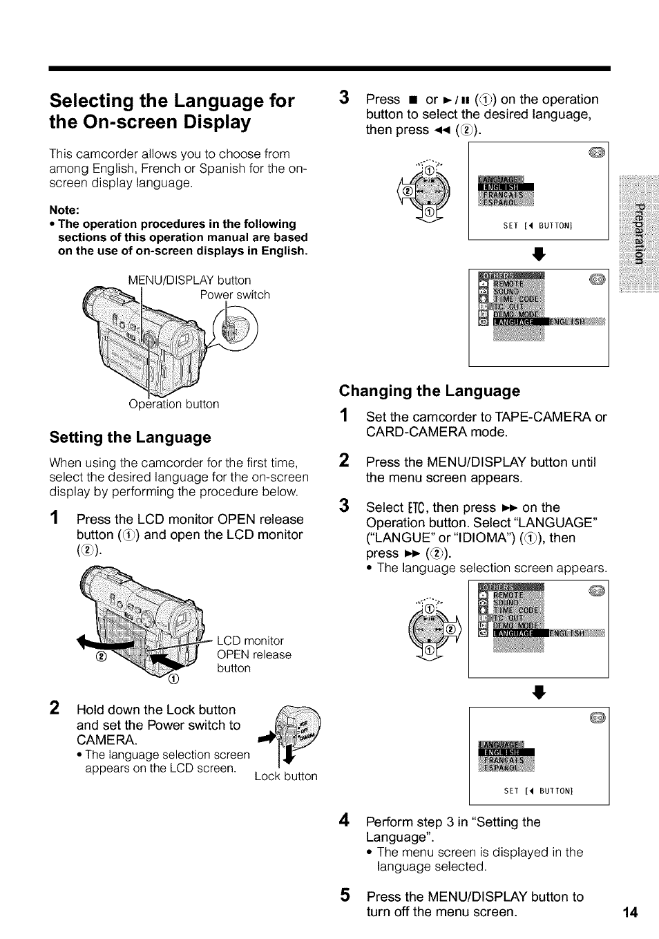 Selecting the language for the on-screen display | Sharp VIEWCAM VL-WD650U User Manual | Page 29 / 120
