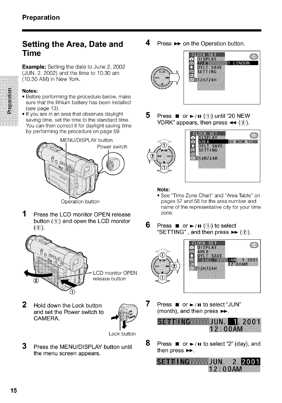 Setting the area, date and time | Sharp VIEWCAM VL-WD650U User Manual | Page 30 / 120