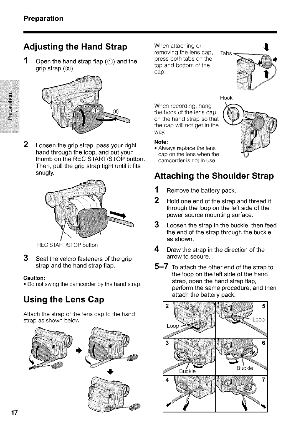 Adjusting the hand strap, Using the lens cap, Attaching the shoulder strap | Sharp VIEWCAM VL-WD650U User Manual | Page 32 / 120