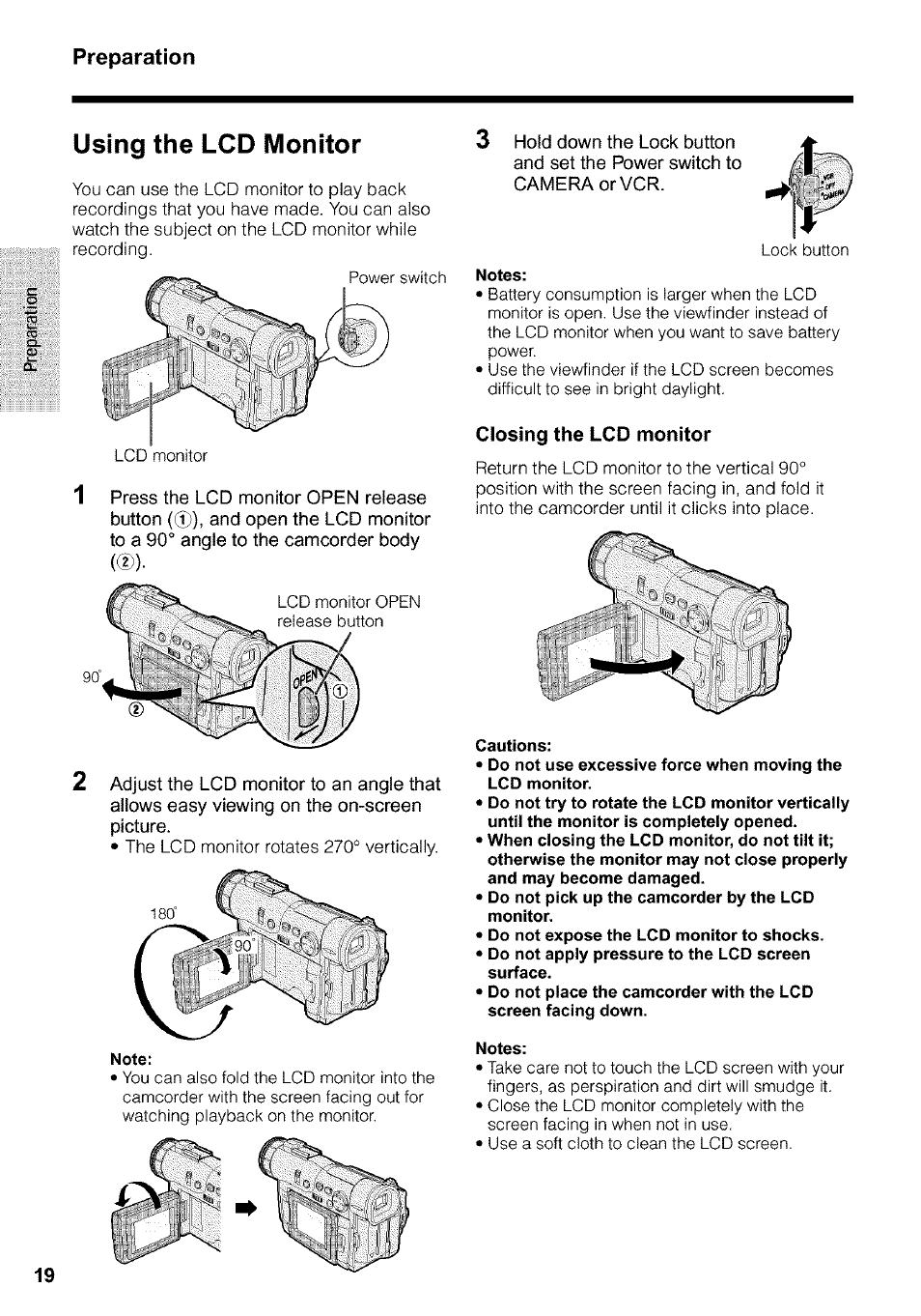 Using the lcd monitor, Preparation | Sharp VIEWCAM VL-WD650U User Manual | Page 34 / 120