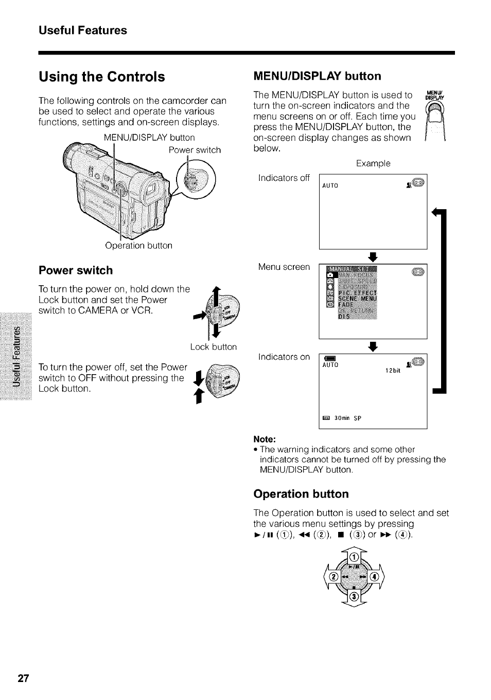 Using the controls, Note, Useful features | Sharp VIEWCAM VL-WD650U User Manual | Page 42 / 120