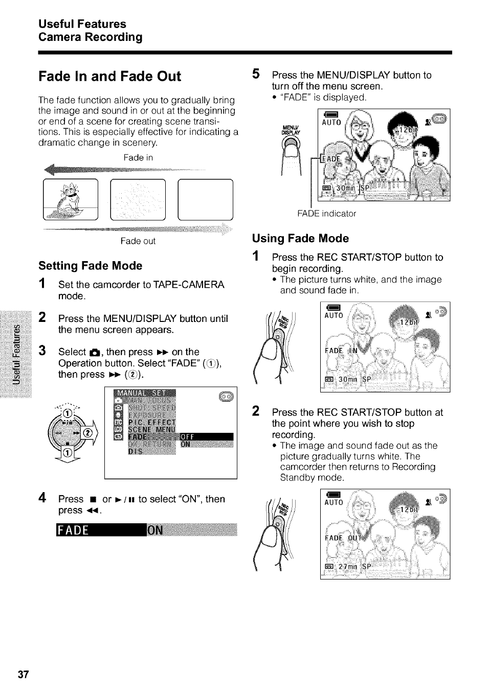 Fade in and fade out, Useful features camera recording | Sharp VIEWCAM VL-WD650U User Manual | Page 52 / 120