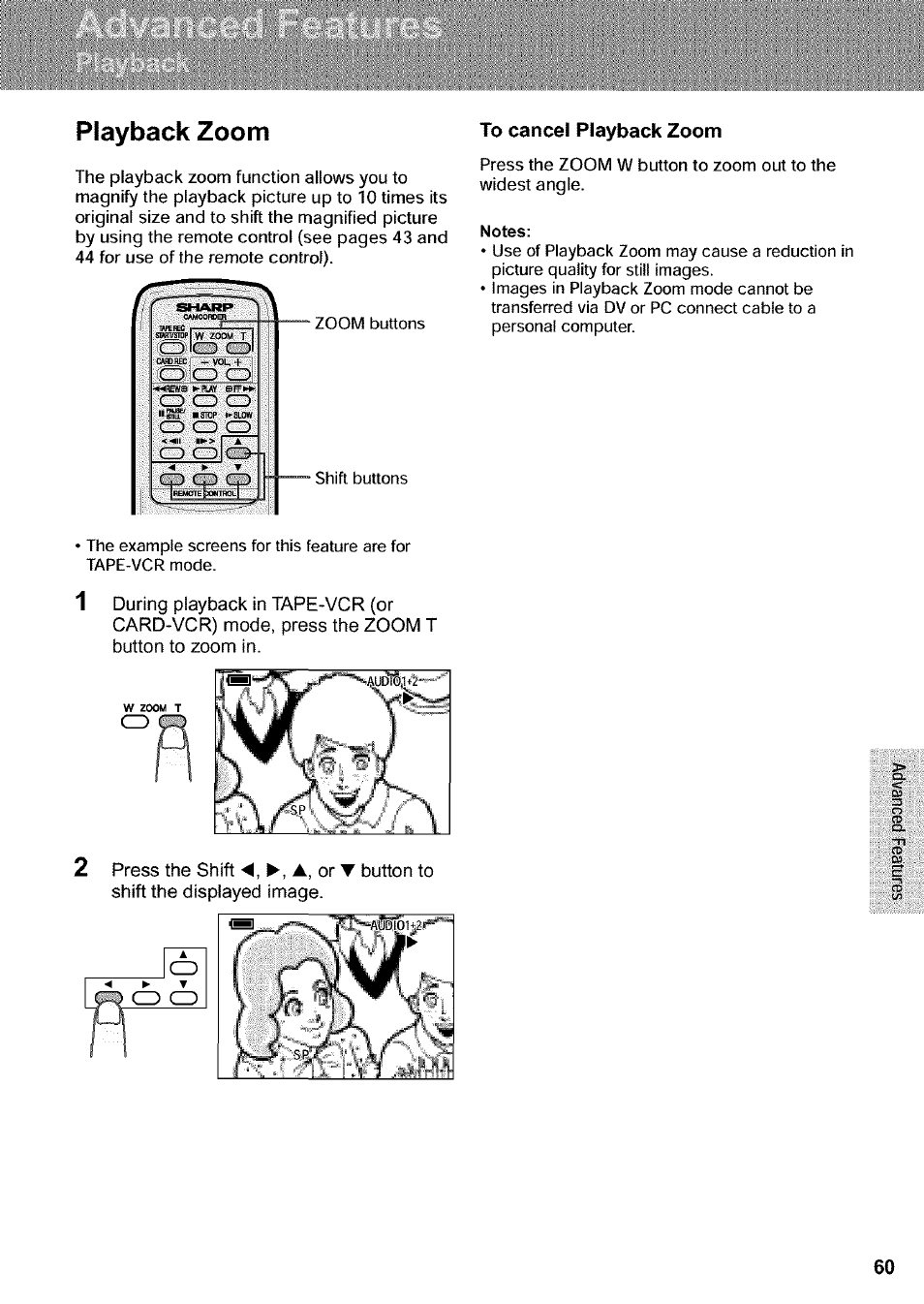 Notes, Playback zoom | Sharp VIEWCAM VL-WD650U User Manual | Page 75 / 120