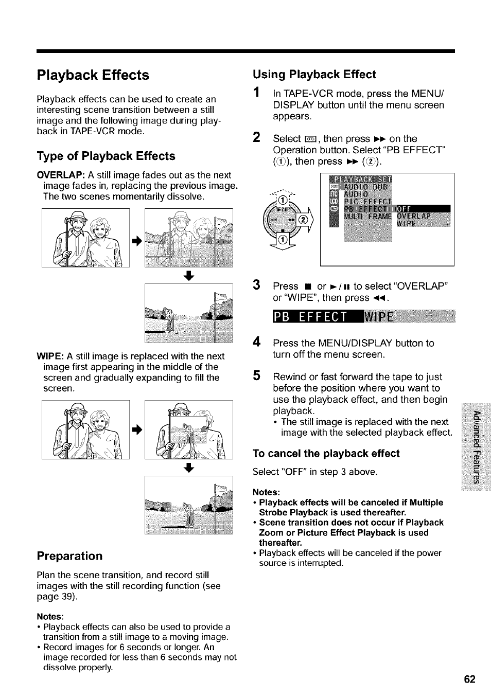 Notes, To cancel the playback effect, Playback effects | Sharp VIEWCAM VL-WD650U User Manual | Page 77 / 120