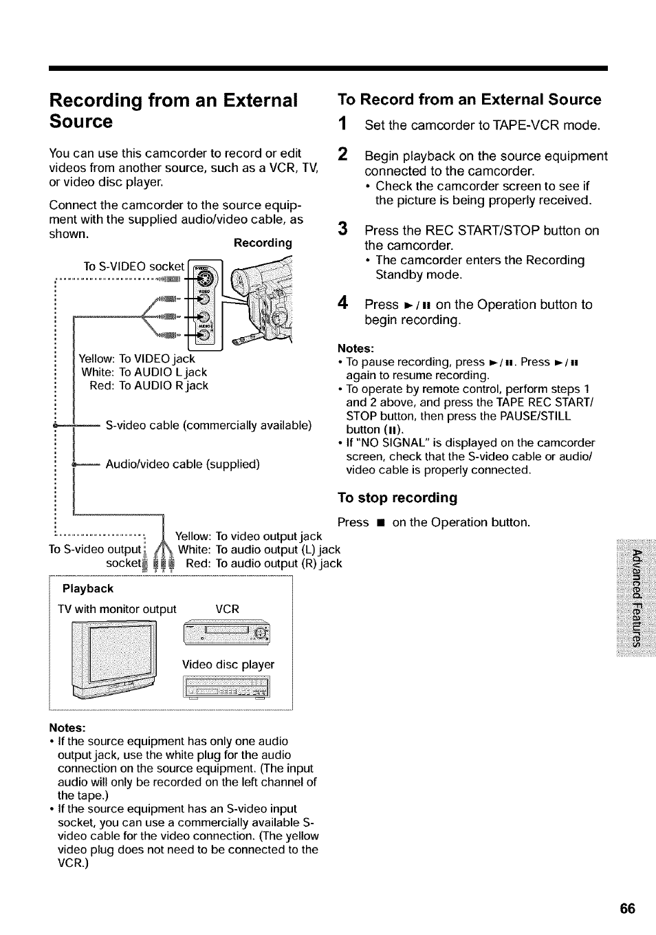 Recording from an external source, To stop recording | Sharp VIEWCAM VL-WD650U User Manual | Page 81 / 120