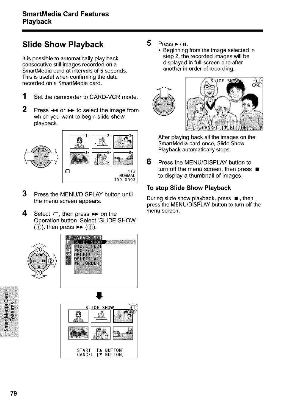 Slide show playback, To stop slide show playback | Sharp VIEWCAM VL-WD650U User Manual | Page 94 / 120