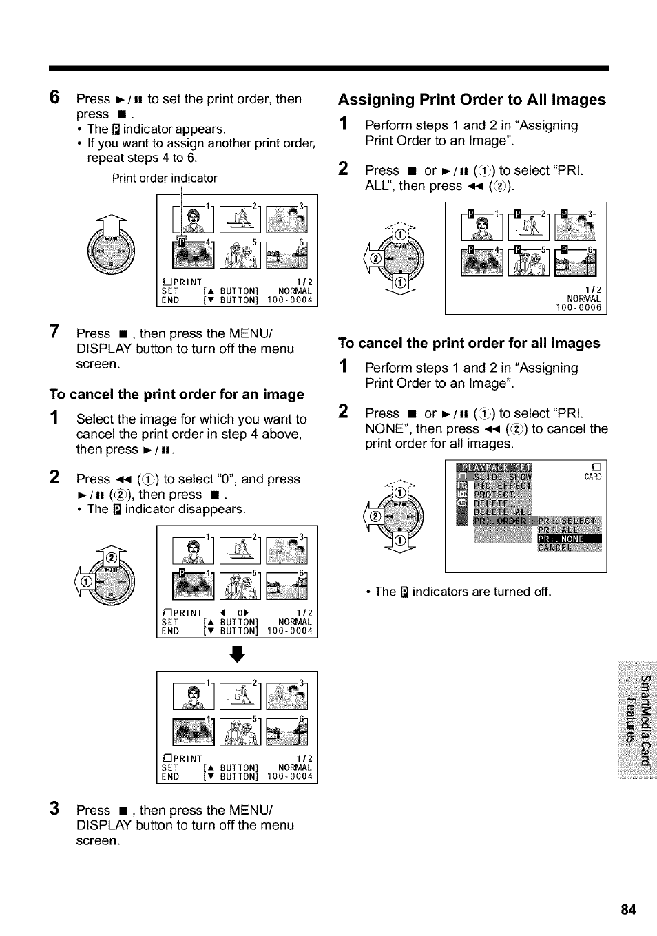 To cancel the print order for an image, To cancel the print order for all images | Sharp VIEWCAM VL-WD650U User Manual | Page 99 / 120