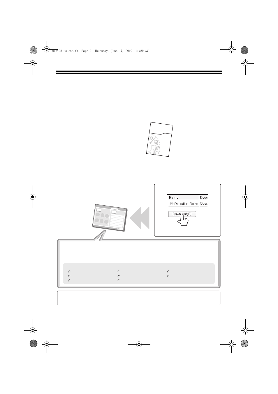 Operation manuals and how to use them, Printed manuals, Manuals in pdf format | Start guide, Operation guide | Sharp TINSE4796FCZZ User Manual | Page 11 / 58