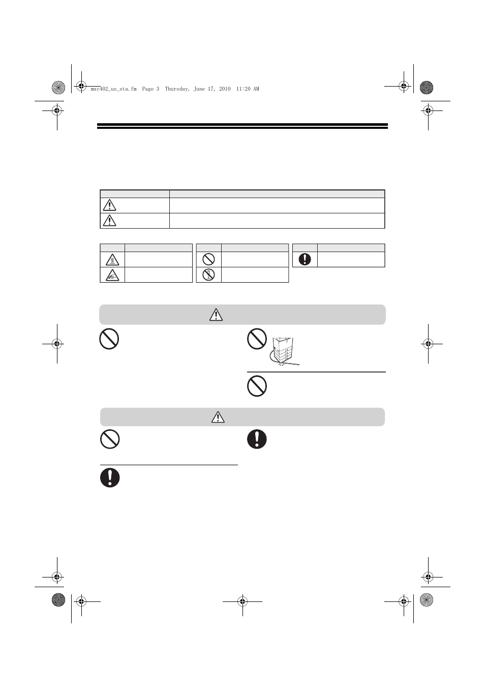 Cautions, Warning, Caution | Warning caution | Sharp TINSE4796FCZZ User Manual | Page 5 / 58