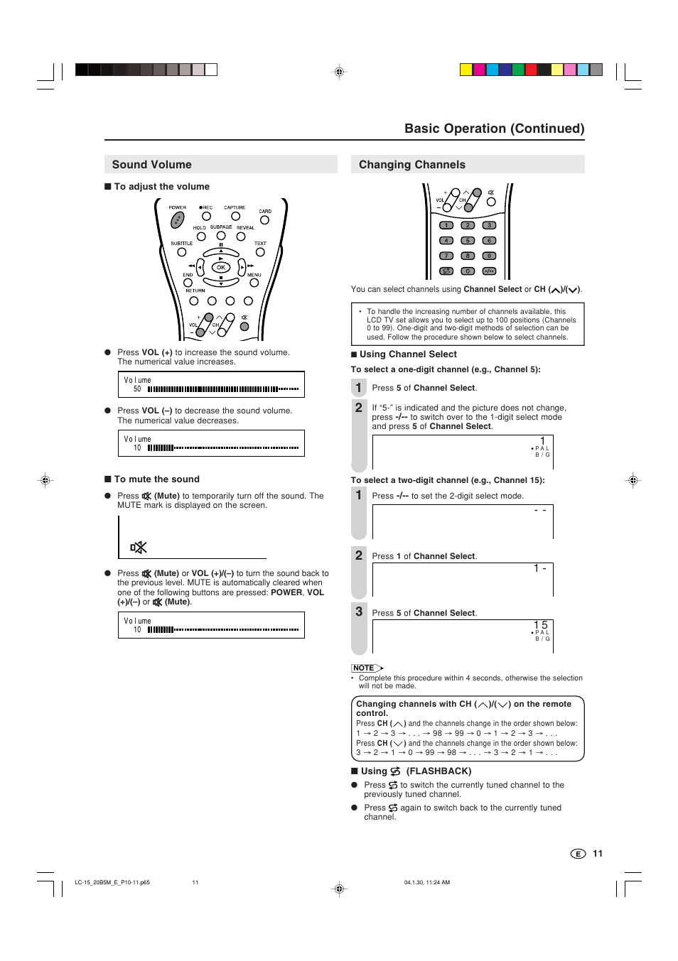 Basic operation (continued) | Sharp AQUOS LC-20B5M User Manual | Page 12 / 61