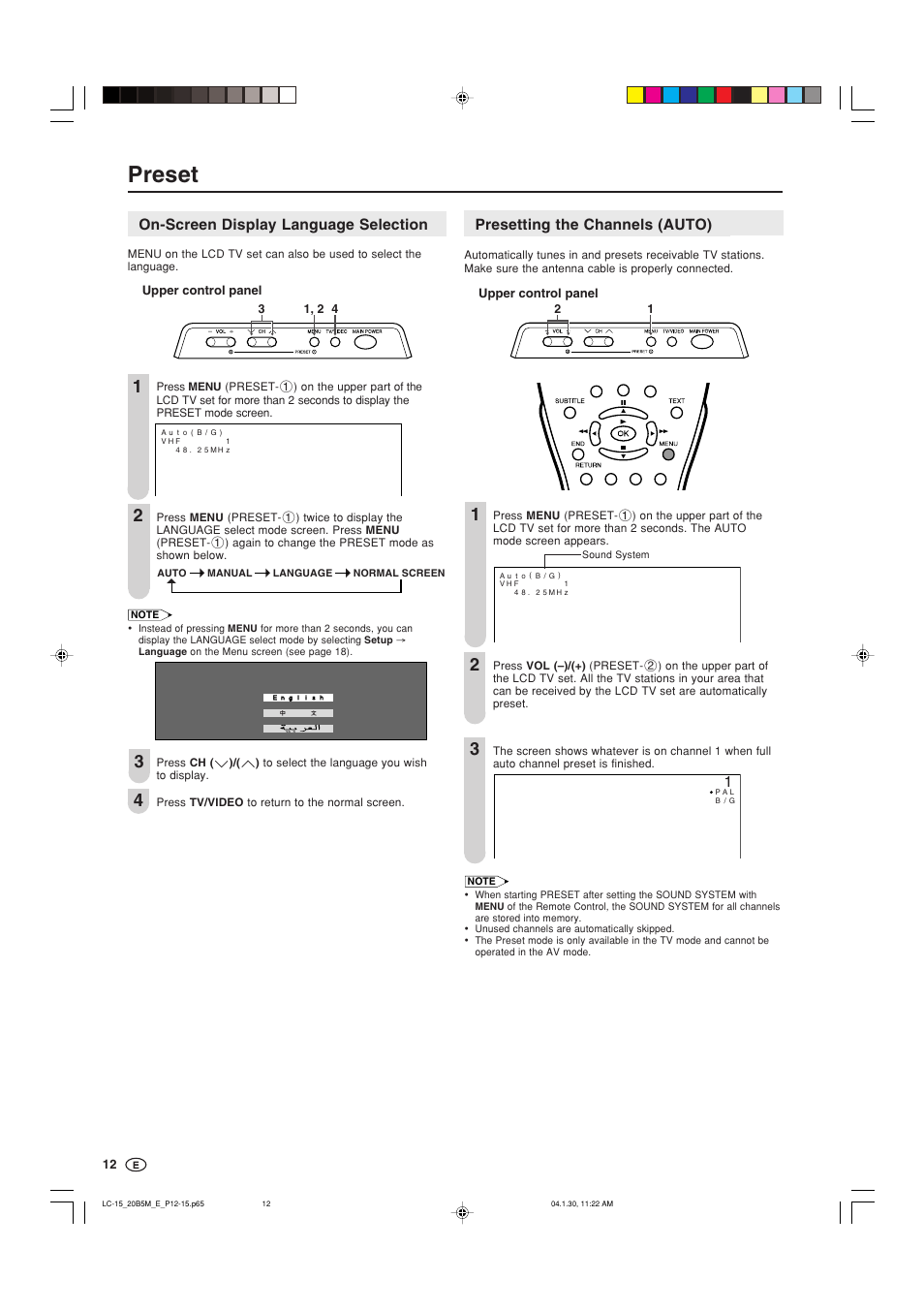 Preset | Sharp AQUOS LC-20B5M User Manual | Page 13 / 61