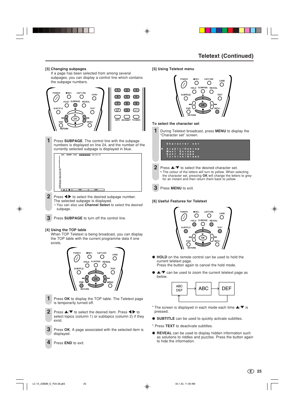 Teletext (continued), Abc def | Sharp AQUOS LC-20B5M User Manual | Page 26 / 61