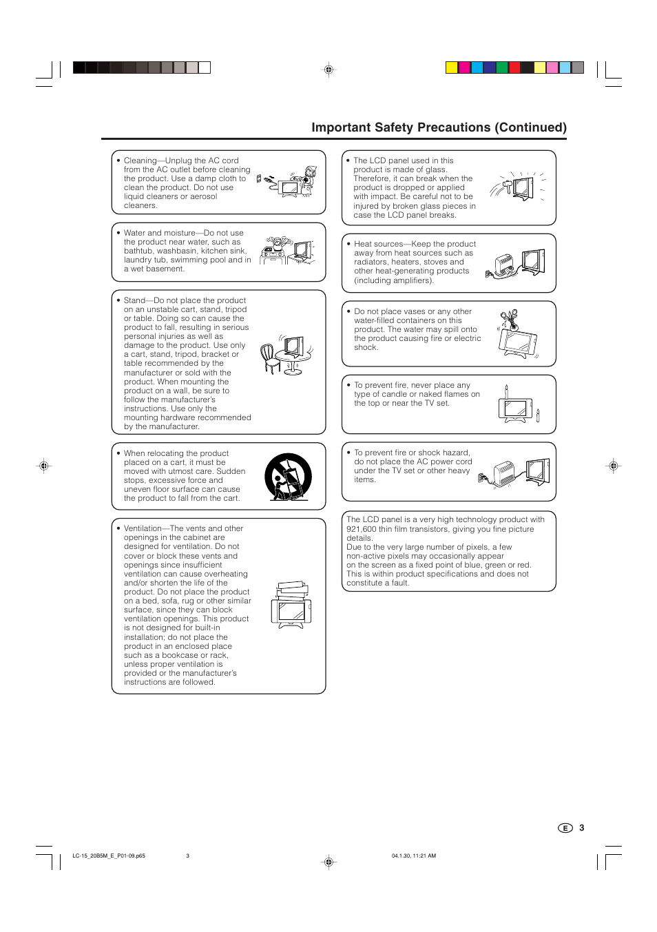 Important safety precautions (continued) | Sharp AQUOS LC-20B5M User Manual | Page 4 / 61