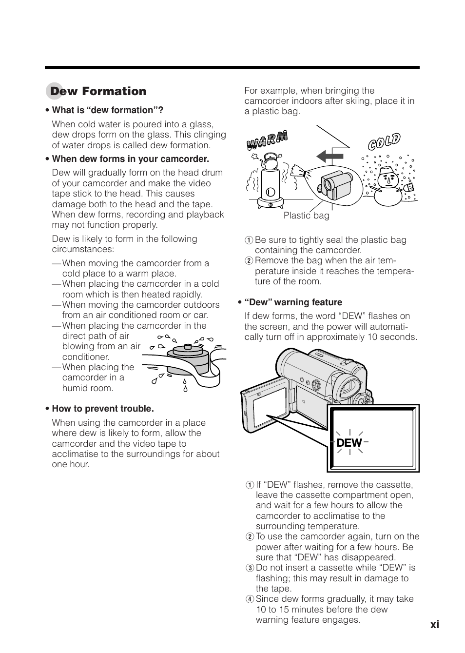 Dew formation | Sharp VL Z 1 H User Manual | Page 11 / 88
