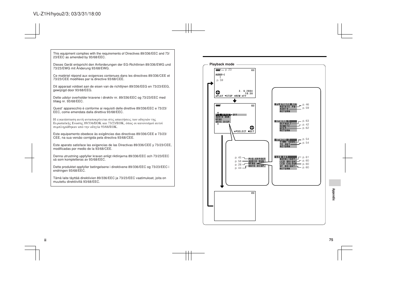 Playback mode, Appendix | Sharp VL Z 1 H User Manual | Page 2 / 88