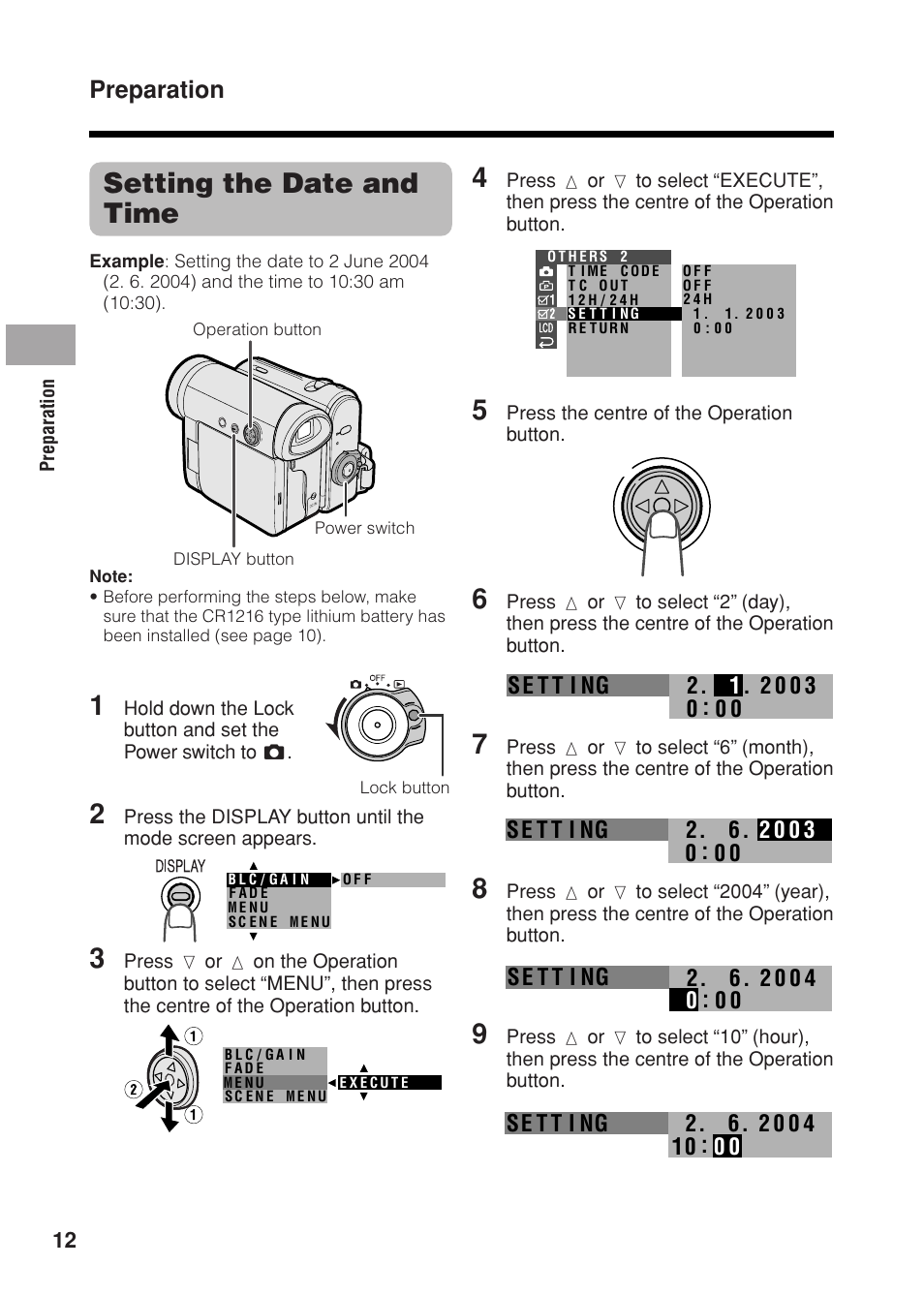 Setting the date and time, Preparation | Sharp VL Z 1 H User Manual | Page 24 / 88