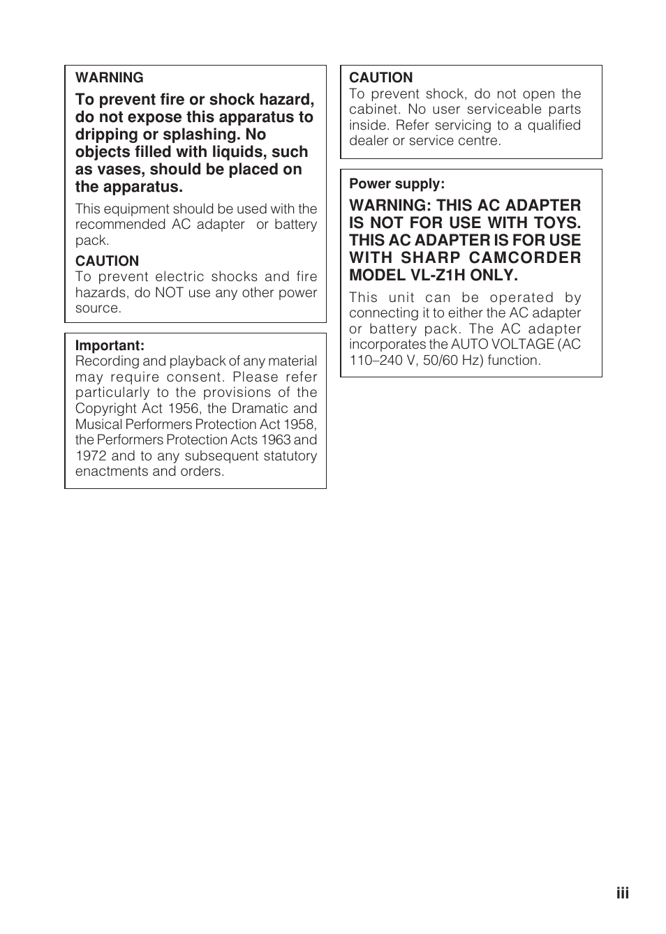 Sharp VL Z 1 H User Manual | Page 3 / 88