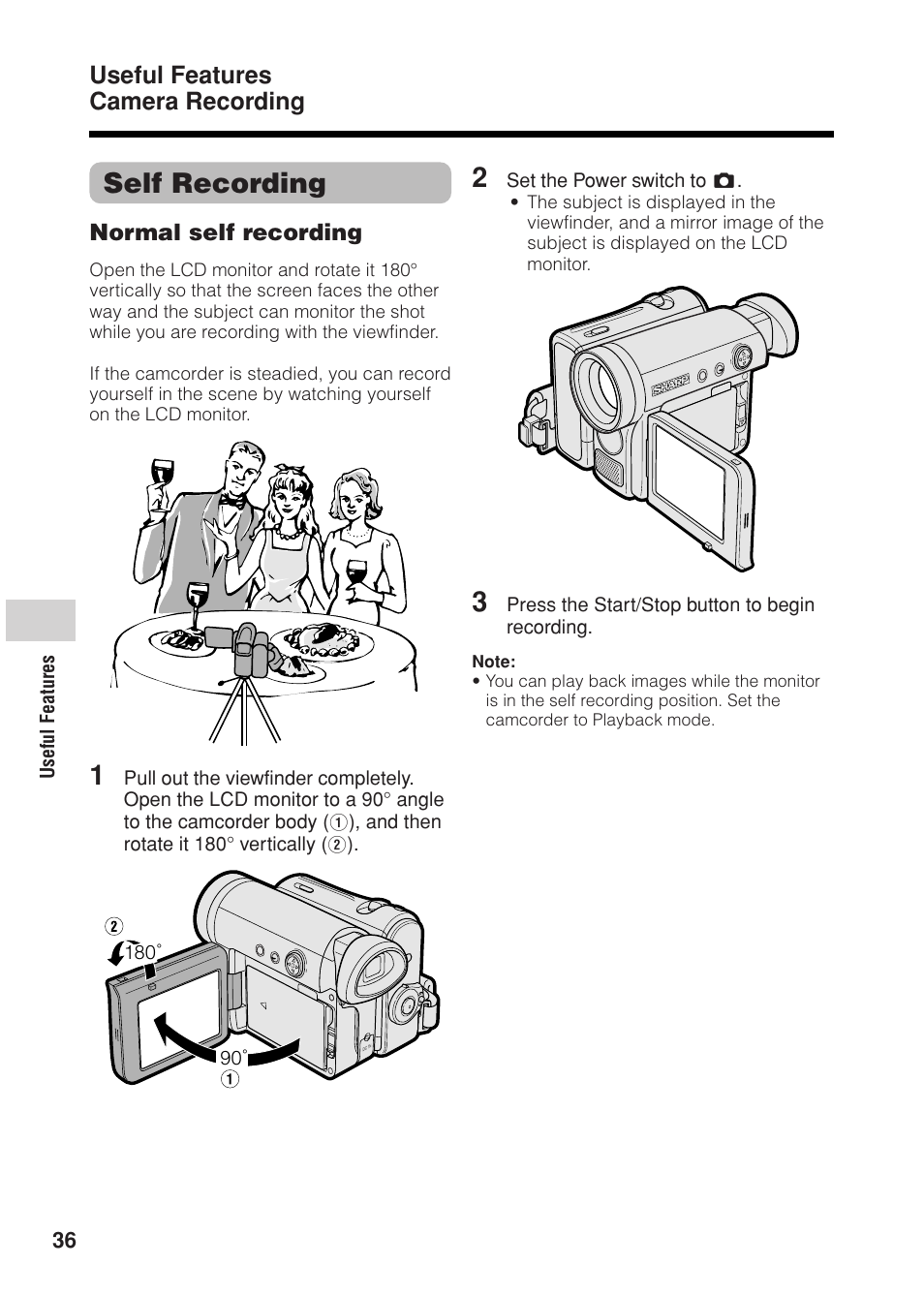 Self recording, Useful features camera recording | Sharp VL Z 1 H User Manual | Page 48 / 88