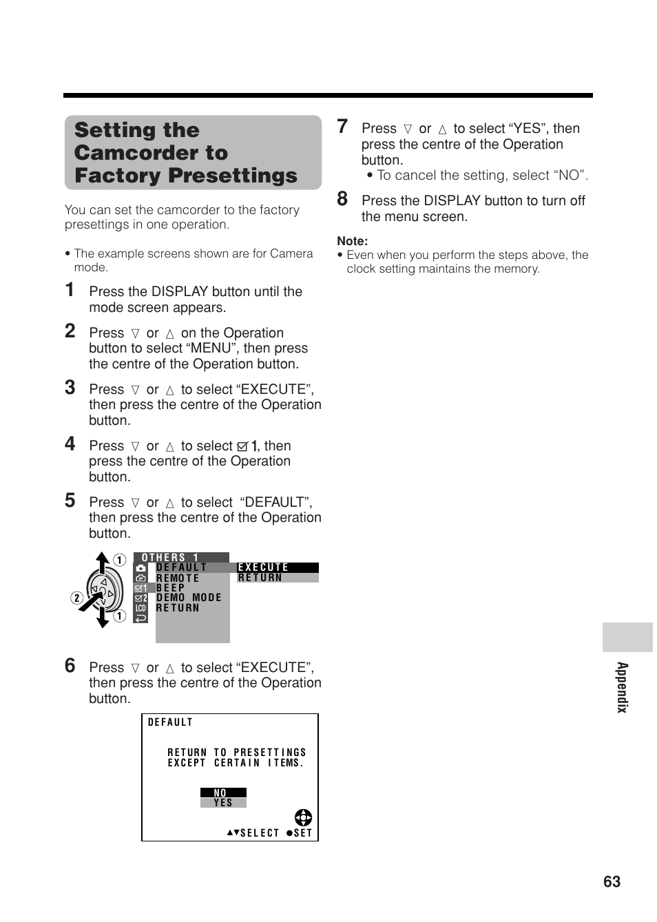 Setting the camcorder to factory presettings | Sharp VL Z 1 H User Manual | Page 75 / 88