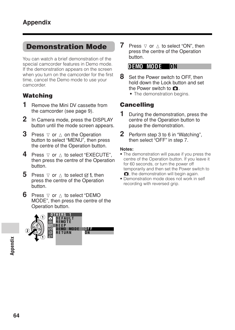 Demonstration mode, Appendix | Sharp VL Z 1 H User Manual | Page 76 / 88
