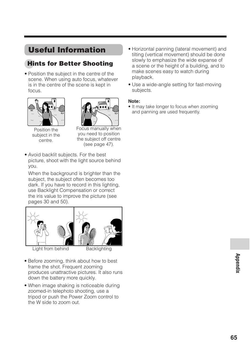 Useful information, Hints for better shooting | Sharp VL Z 1 H User Manual | Page 77 / 88